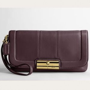 Coach Kristin Large Wristlet Plum Leather Bag